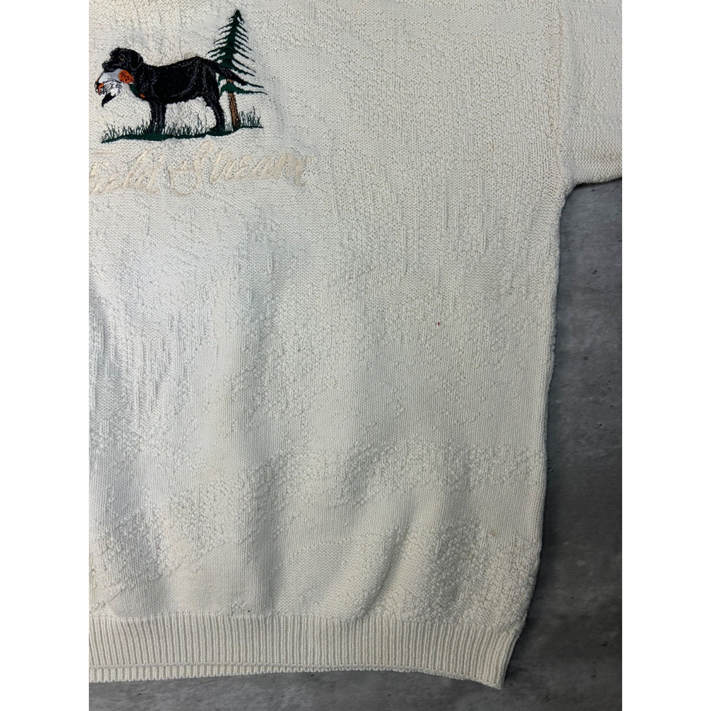 Vintage 90s Duck Hunting Dog Embroidered Graphic Knit Sweater Size Large