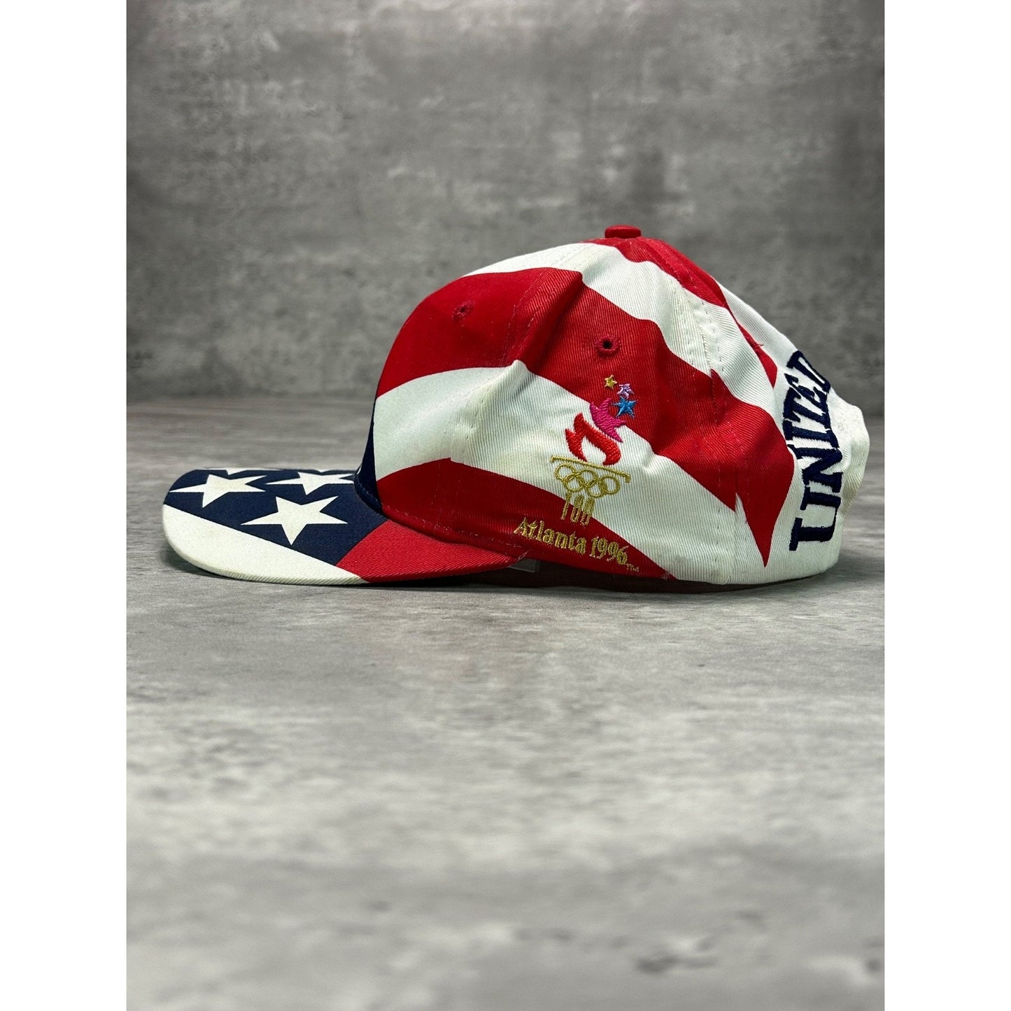 Vintage 1996 Atlanta Olympics American Flag All Over Print Snapback Hat OSFA