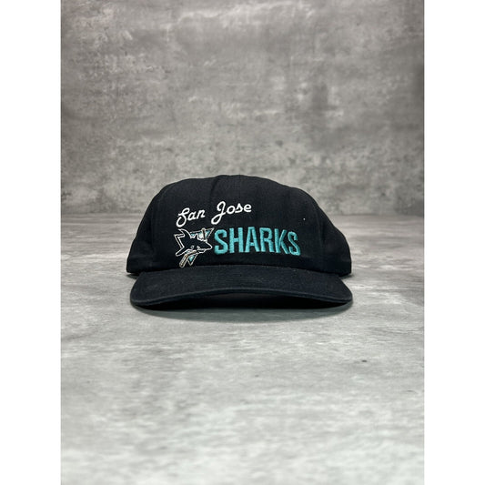 Vintage 90s San Jose Sharks NHL Embroidered Spellout Snapback Hat OSFA