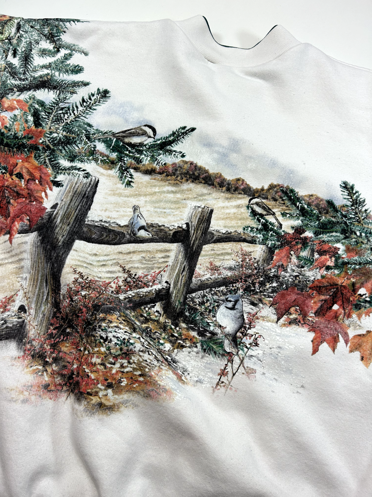 Vintage 90s Nature Farm Landscape Animal Graphic Sweatshirt Size Large White