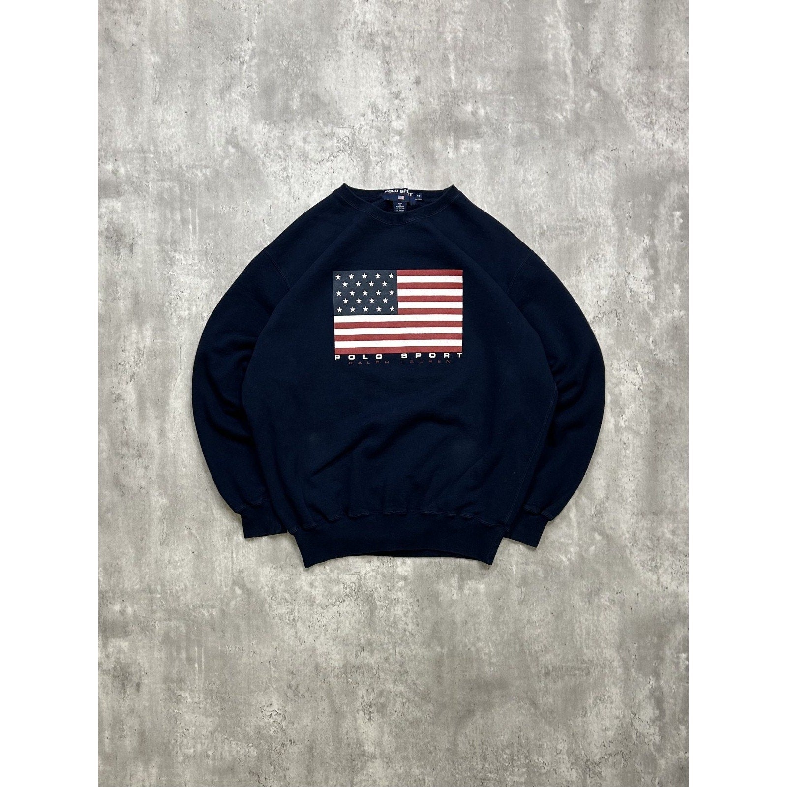 Vintage 90s Polo Sport American Flag Graphic Crewneck Sweatshirt Size Medium