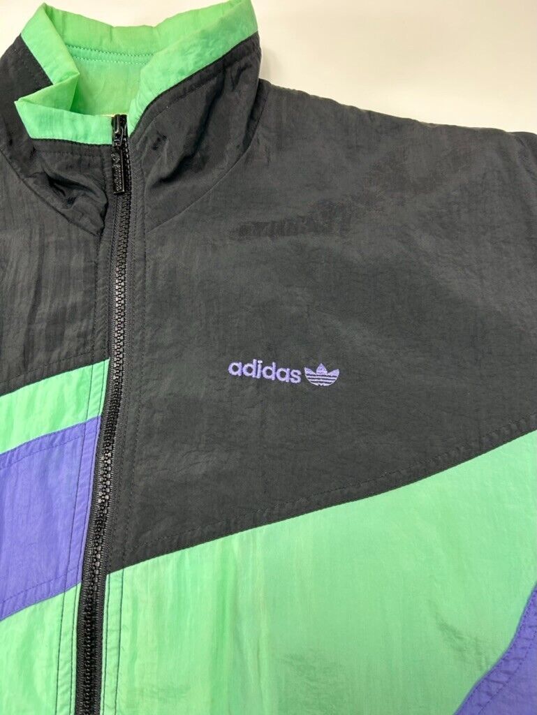 Vtg 80s Adidas Embroidered Spellout Trefoil Nylon Windbreaker Jacket Sz Small