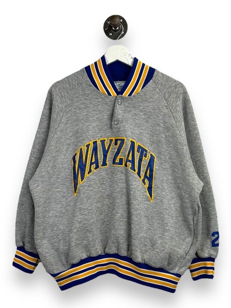 Vintage 80s Wayzata Arc Spellout 1/4 Button Collegiate Sweatshirt Size XL Gray