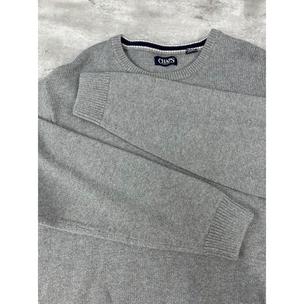 Vintage Chaps Embroidered Crest Pullover Ribbed Knit Sweater Size XL Gray