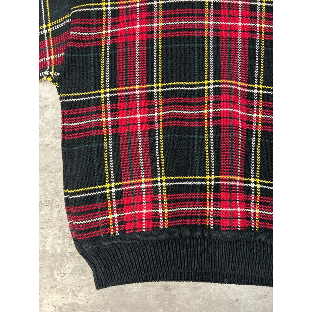 Vintage 90s Plaid Print Pullover Ribbed Knit Sweater Size Large