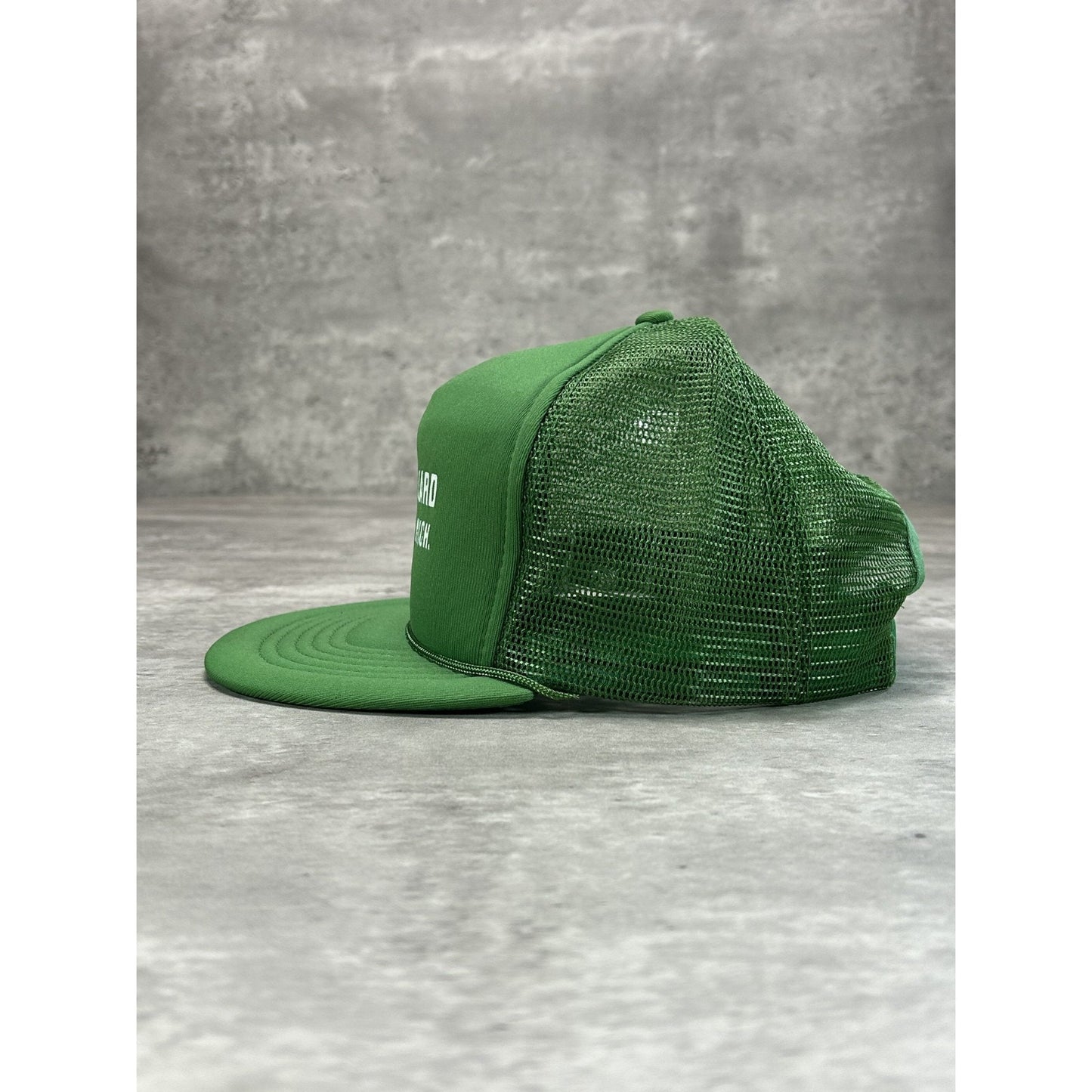 Vintage 1987 US Coast Guard Graphic Spellout Trucker Snapback Hat OSFA Green