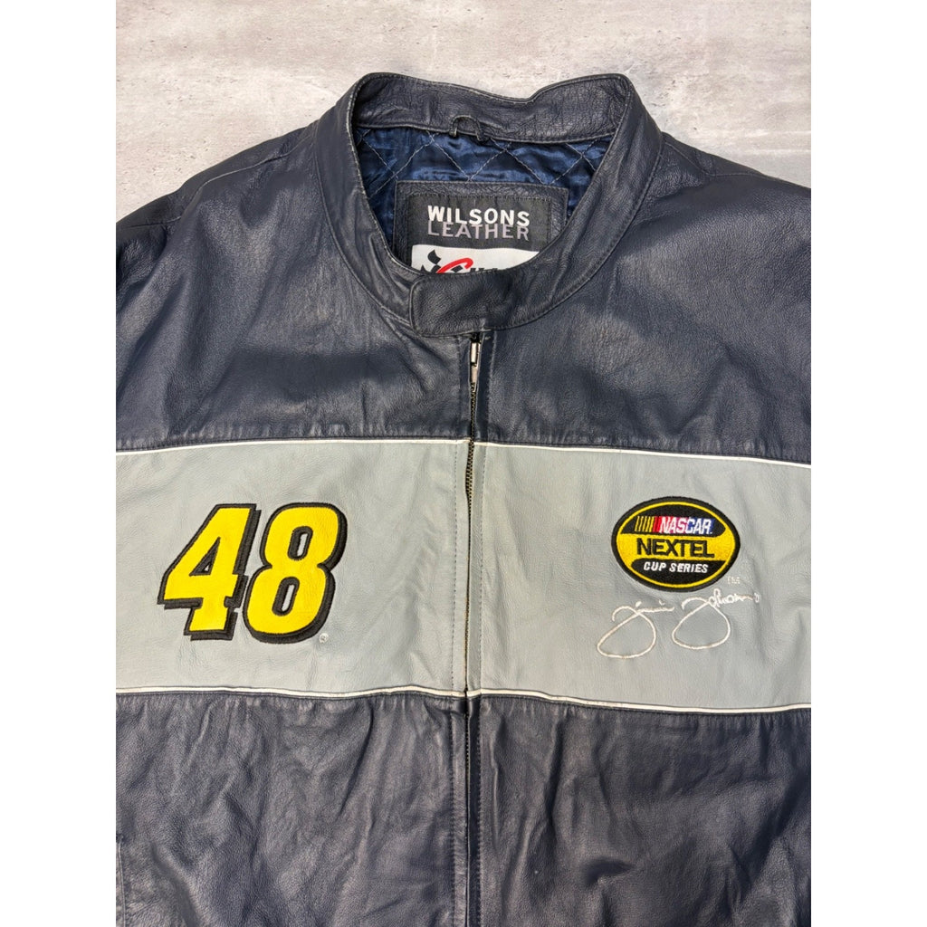 Vintage Jimmie Johnson #48 Nascar Embroidered Leather Race Jacket Size 2XL
