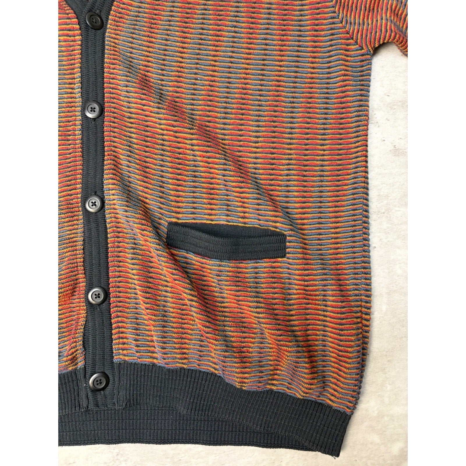 Vintage 90s Tosani Ripple Stripe Print Knit Cardigan Sweater Size Large