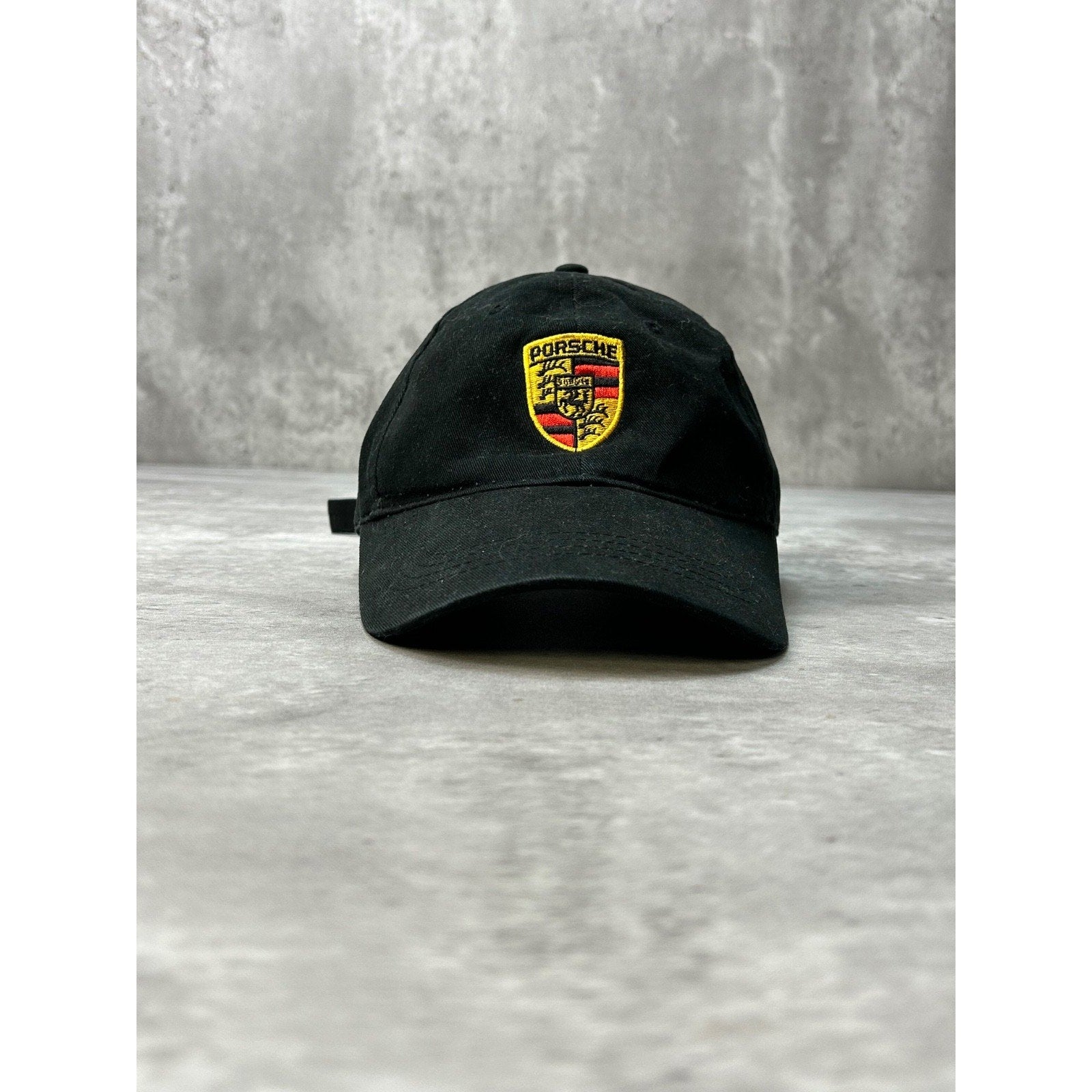 Vintage Porsche Embroidered Logo Black Strapback Hat OSFA