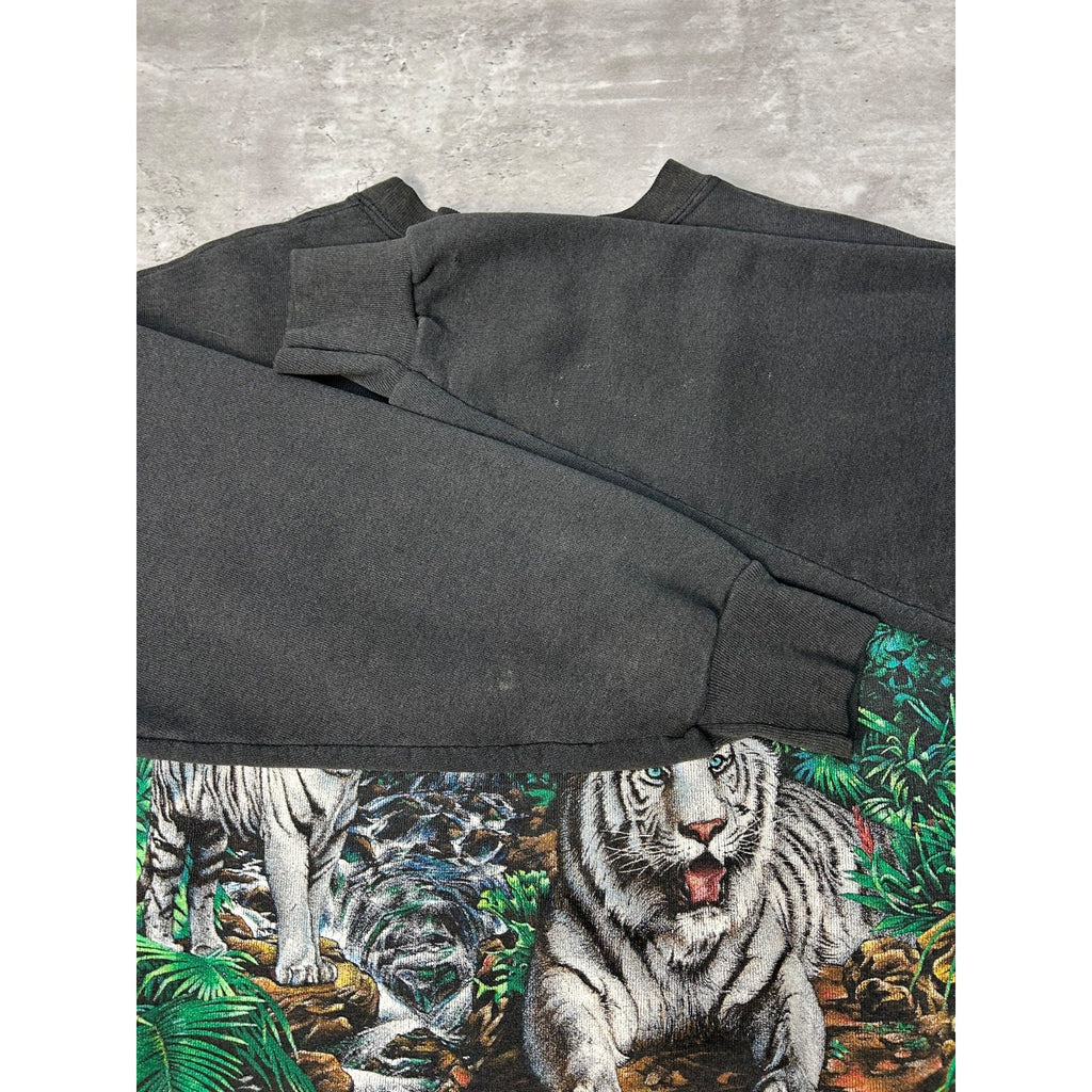 Vintage 90s White Tiger Animal Nature Jungle Graphic Sweatshirt Size Large