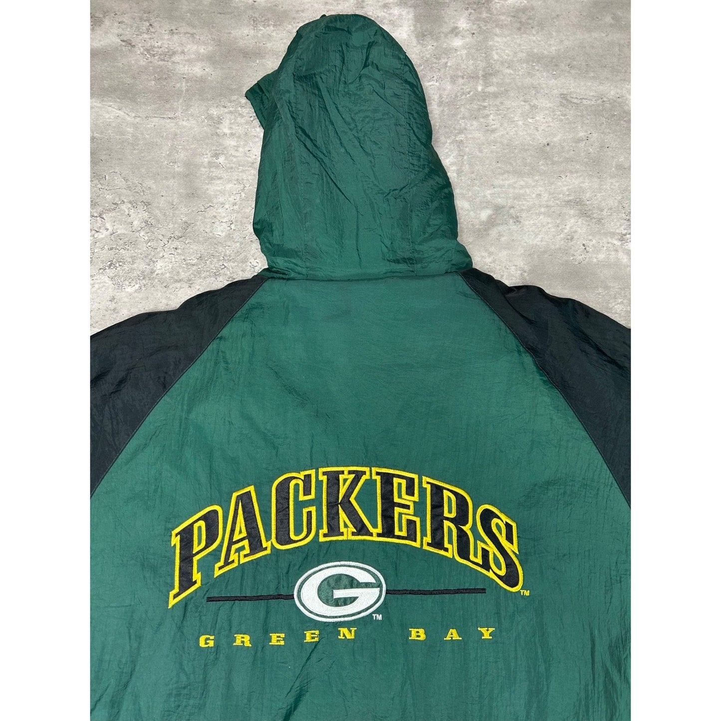 Vintage 90s Green Bay Packers NFL Insulated Full Zip Hooded Jacket Size Large