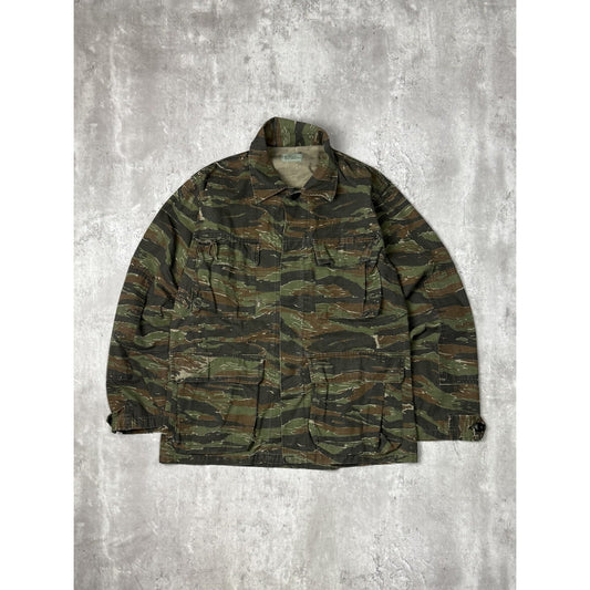 Vintage 1980s US Military Tiger Stripe Camo Multi Pocket Jacket Size Small