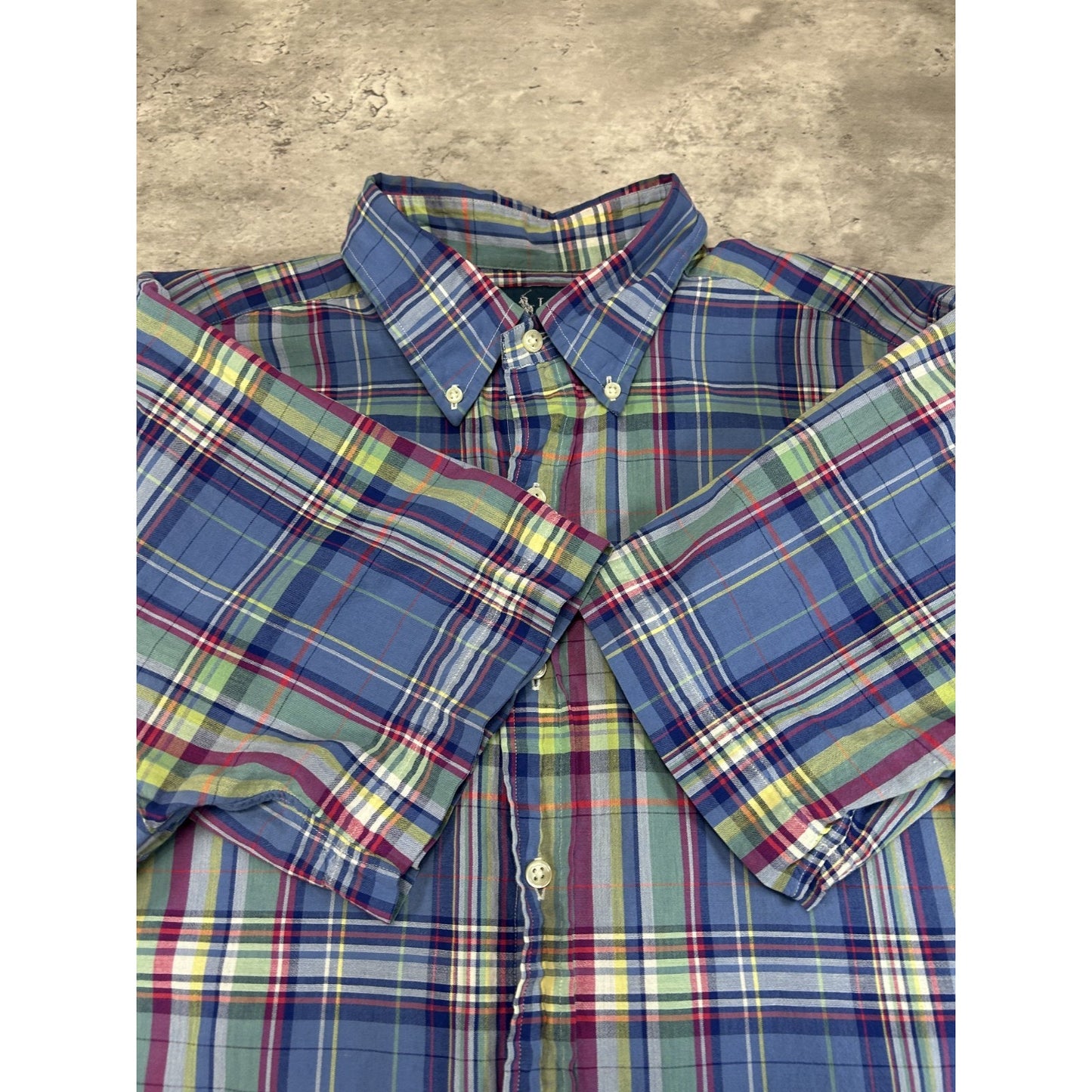 VTG Polo Ralph Lauren Plaid Short Sleeve Reworked Cropped Button Up Shirt Size L