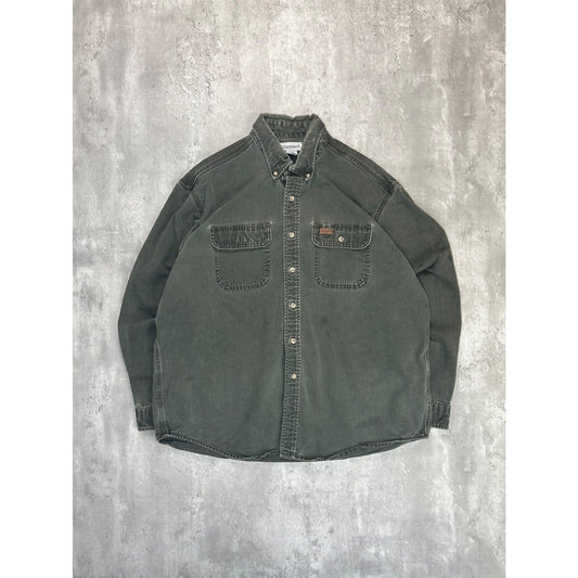 Vintage Carhartt Double Pocket Workwear Long Sleeve Button Up Shirt Size XL