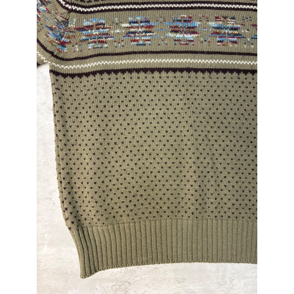 Vintage 90s South Channel Snowflake Striped Print Pullover Knit Sweater Sz Large