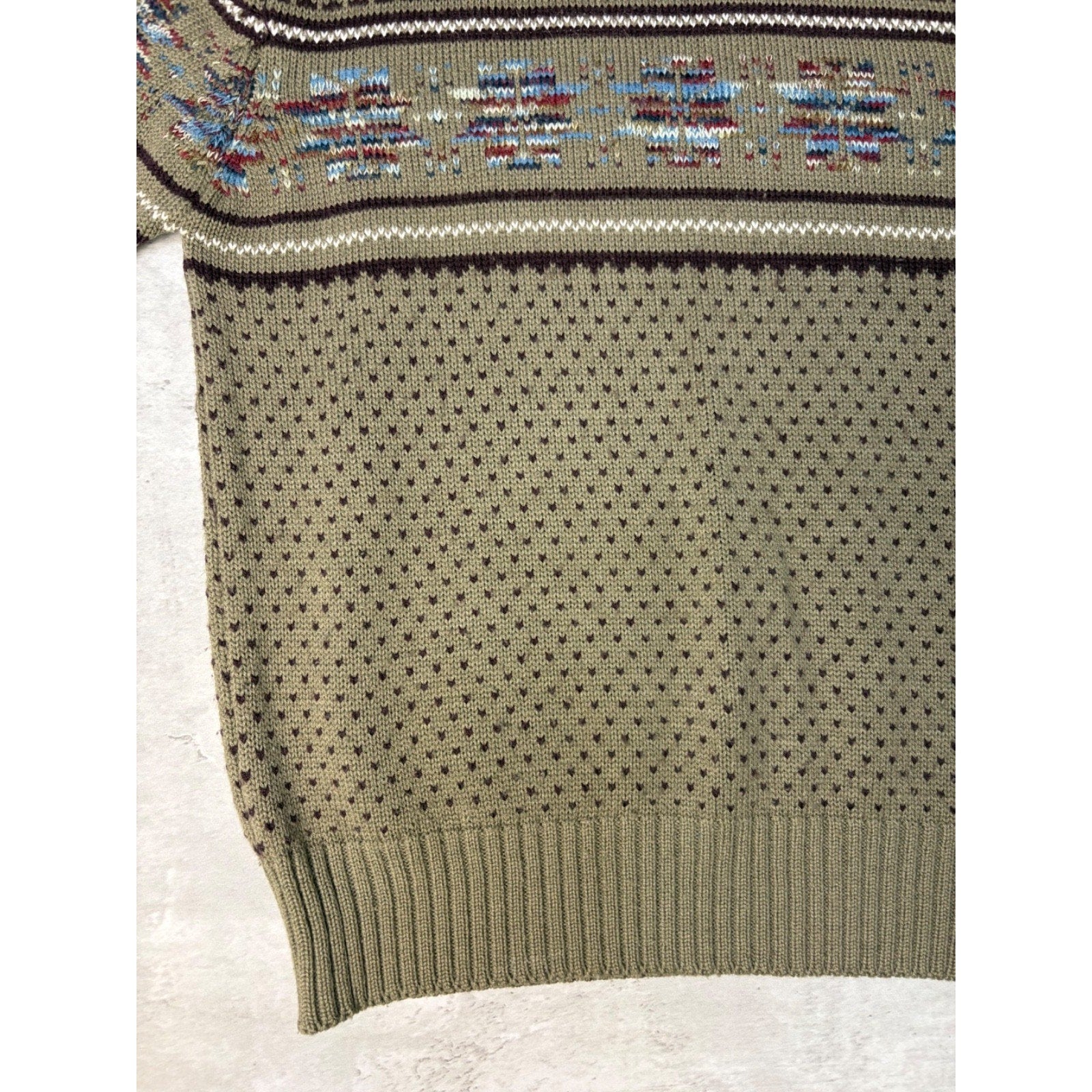 Vintage 90s South Channel Snowflake Striped Print Pullover Knit Sweater Sz Large