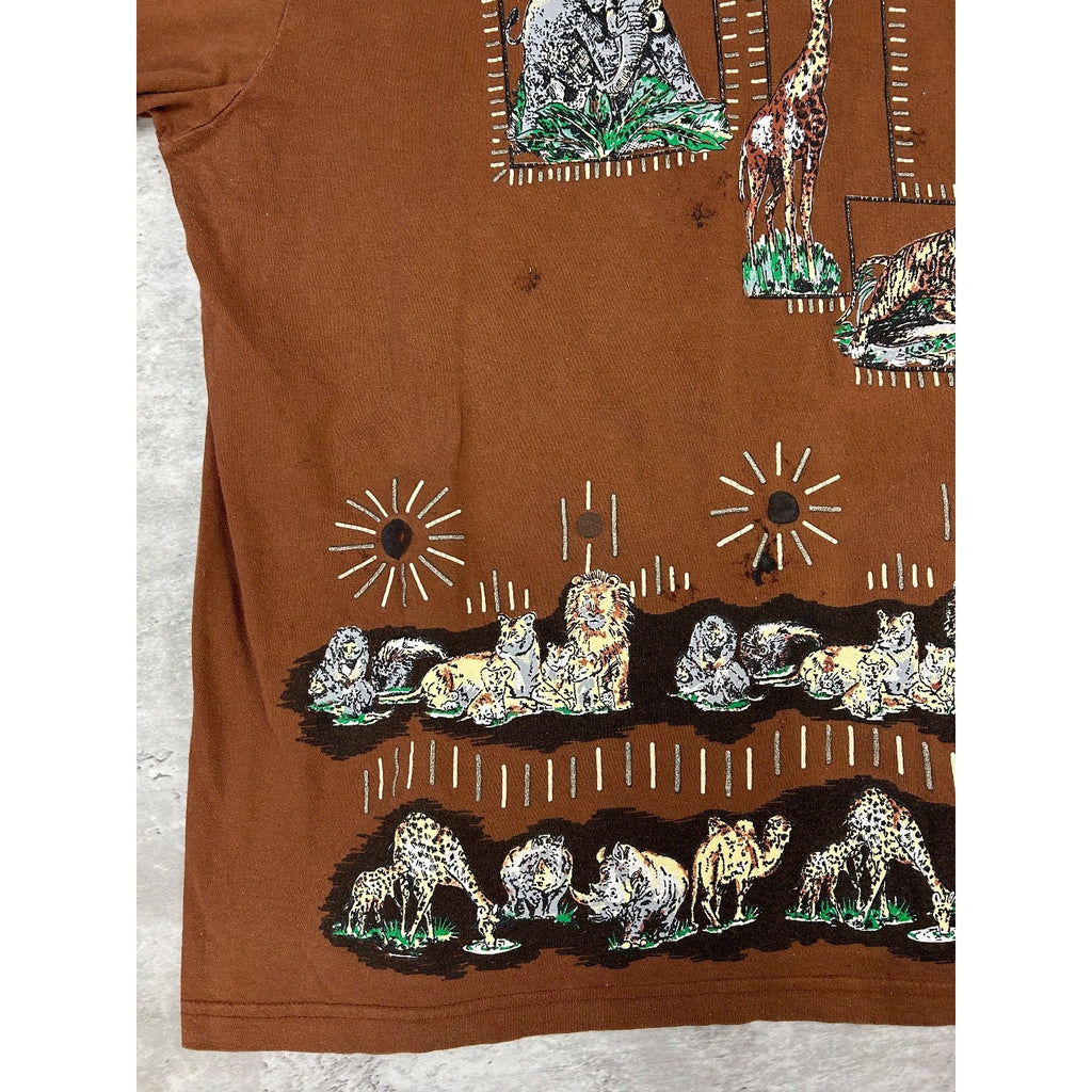 Vintage 90s Simply Editions Animal Graphic Nature T-Shirt Size XL Brown