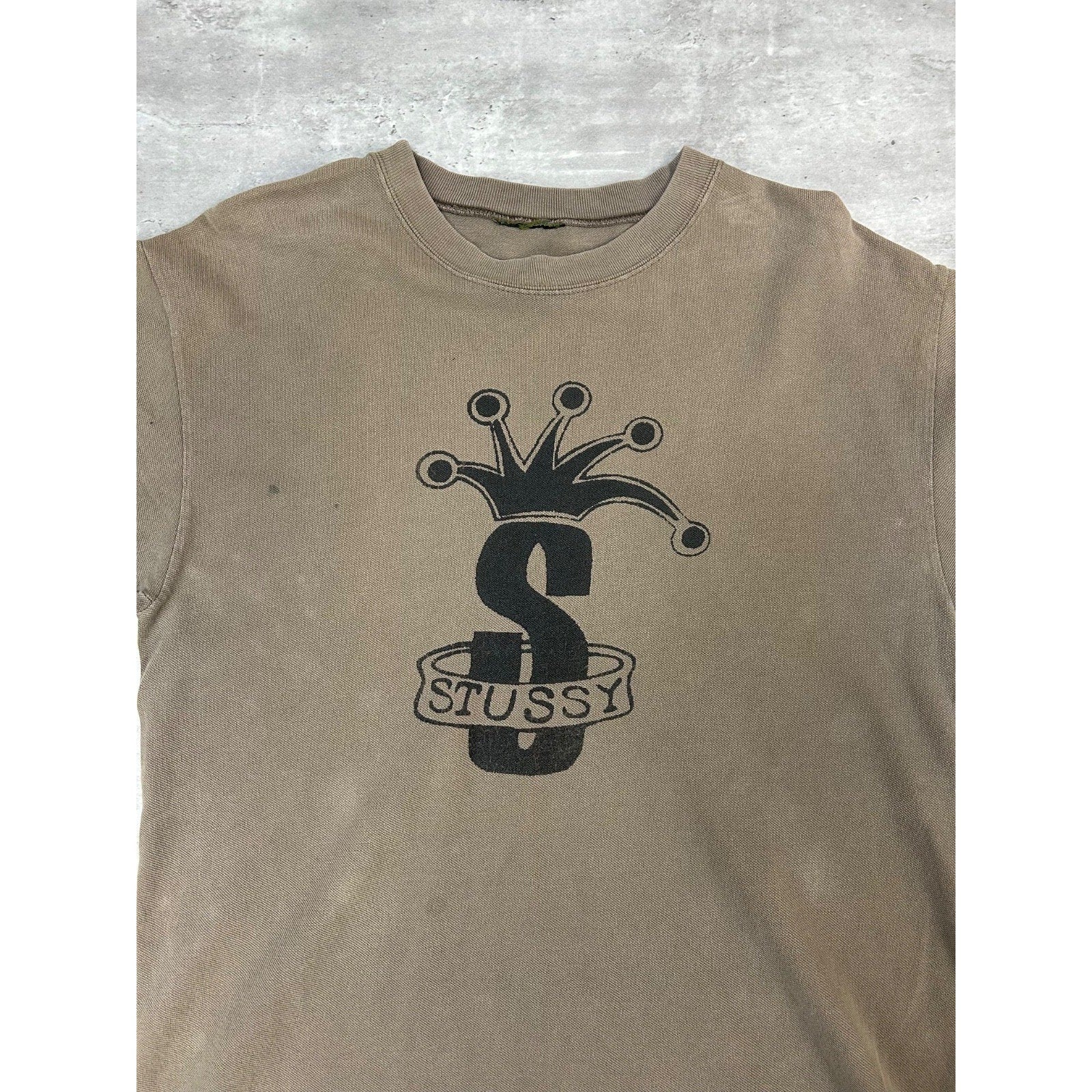 Vintage Stussy Crown Graphic Earth Tone Spellout T-Shirt Size LT