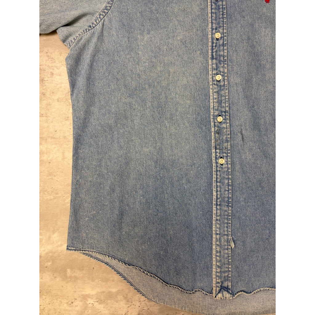 Vintage Polo Ralphh Lauren Embroidered Pony Light Wash Button Up Shirt Size XL