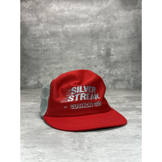 Vintage 80s Silver Streak Cushion Cut Graphic Spellout Trucker Snapback Hat OSFA