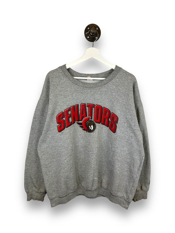Vintage 90s Ottawa Senators NHL Spell Out Starter Sweatshirt Size Large Gray