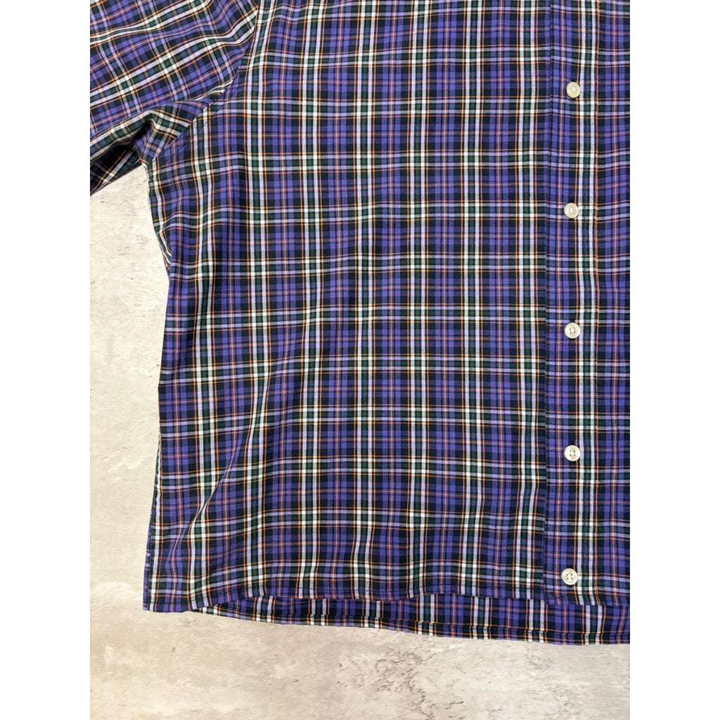 Vintage Chaps Embroidered Crest Plaid Cropped Button Up Shirt Size XL