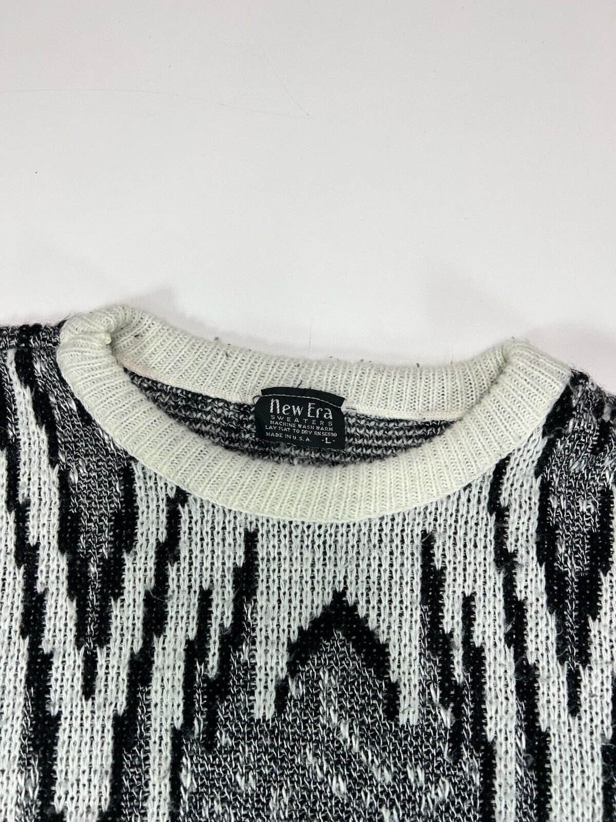 Vintage 90s New Era Sweaters Abstract Print Ribbed Knit Sweater Size Large