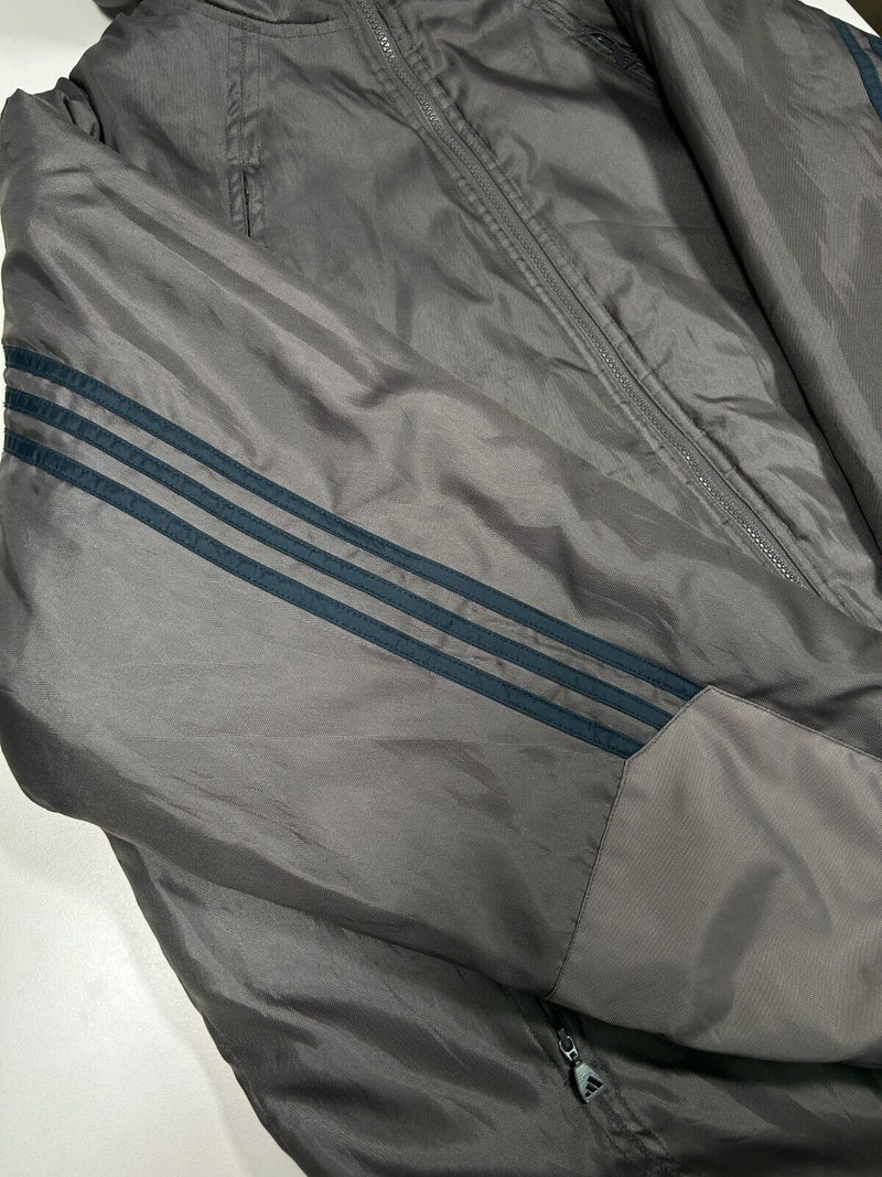 Vintage 90s Adidas Insulated Embroidered Logo Nylon Long Jacket Size Large Gray