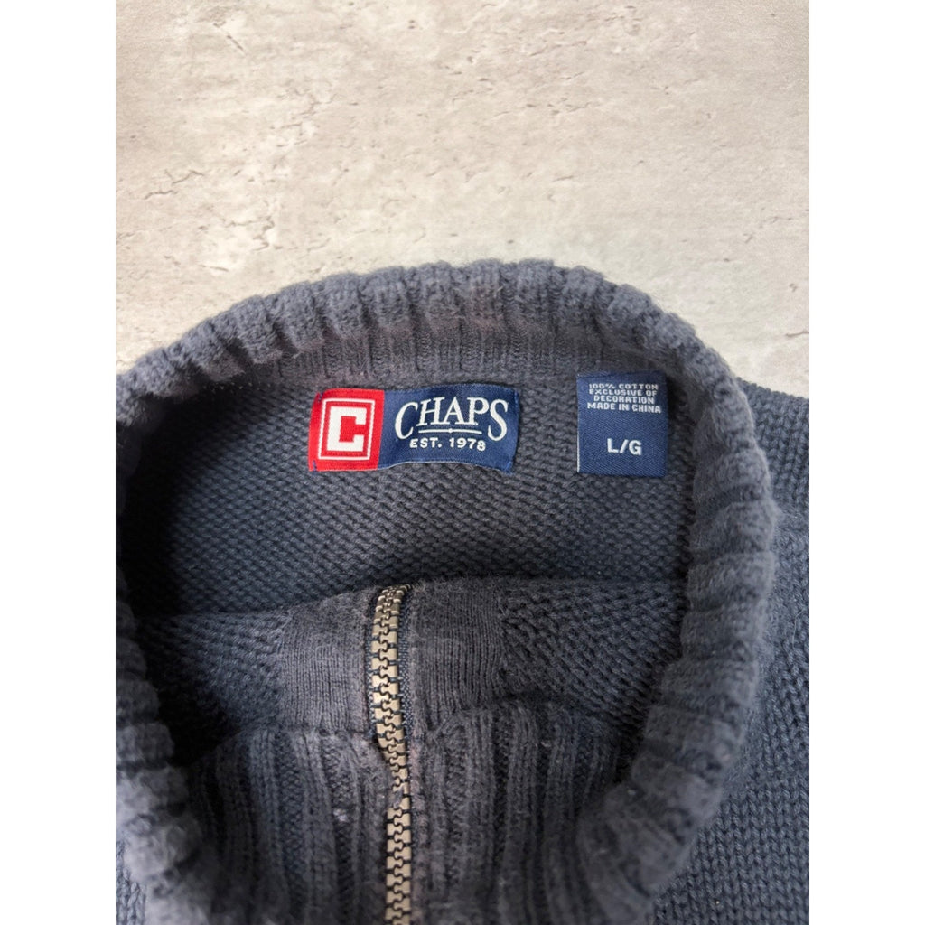 Vintage Chaps Embroidered Crest 1/4 Zip Pullover Knit Sweater Size Large