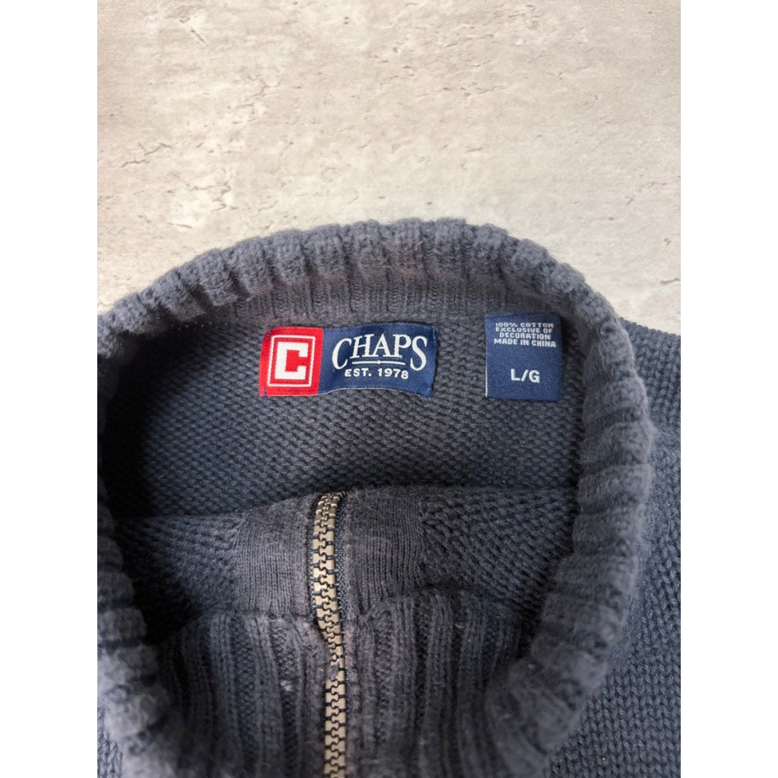 Vintage Chaps Embroidered Crest 1/4 Zip Pullover Knit Sweater Size Large