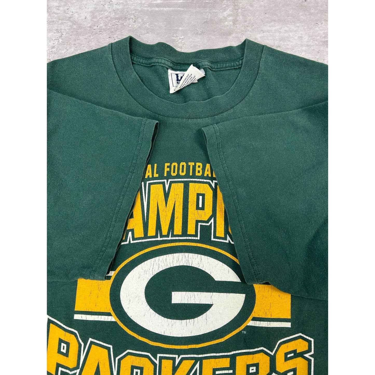 Vintage 1996 Green Bay Packers NFL NFC Champs Graphic Spellout T-Shirt Sz Large