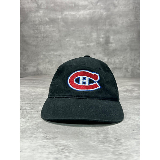 Vintage 90s Montreal Canadiens NHL Embroidered Logo Hockey Strapback Hat OSFA