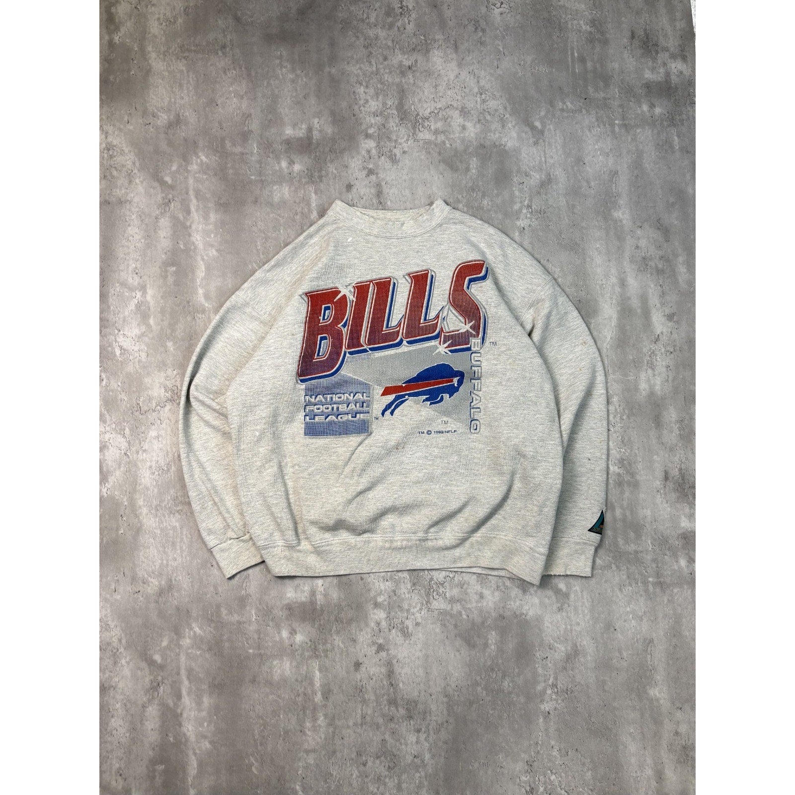 Vintage 1992 Buffalo Bills NFL Spellout Graphic Football Sweatshirt Size Large
