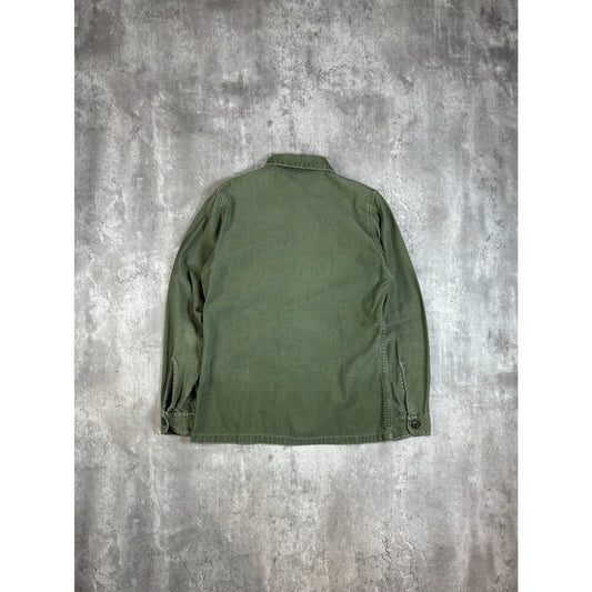 Vintage 1970s Military Utility Double Pocket Button Up Shirt Size Medium Green