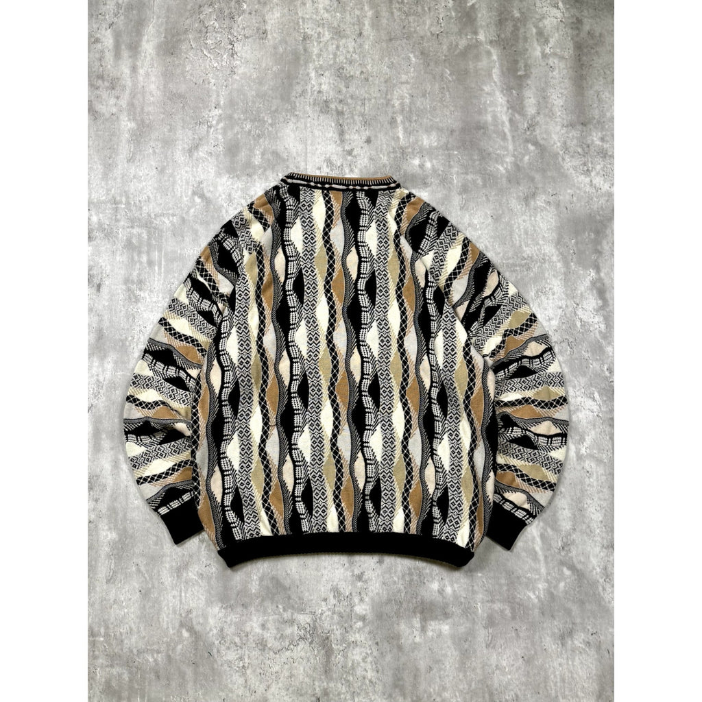 Vintage Bachrach Textured Geometric Pattern Knit Sweater Size XL