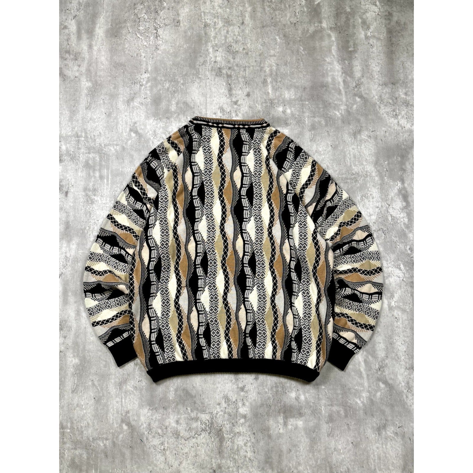 Vintage Bachrach Textured Geometric Pattern Knit Sweater Size XL