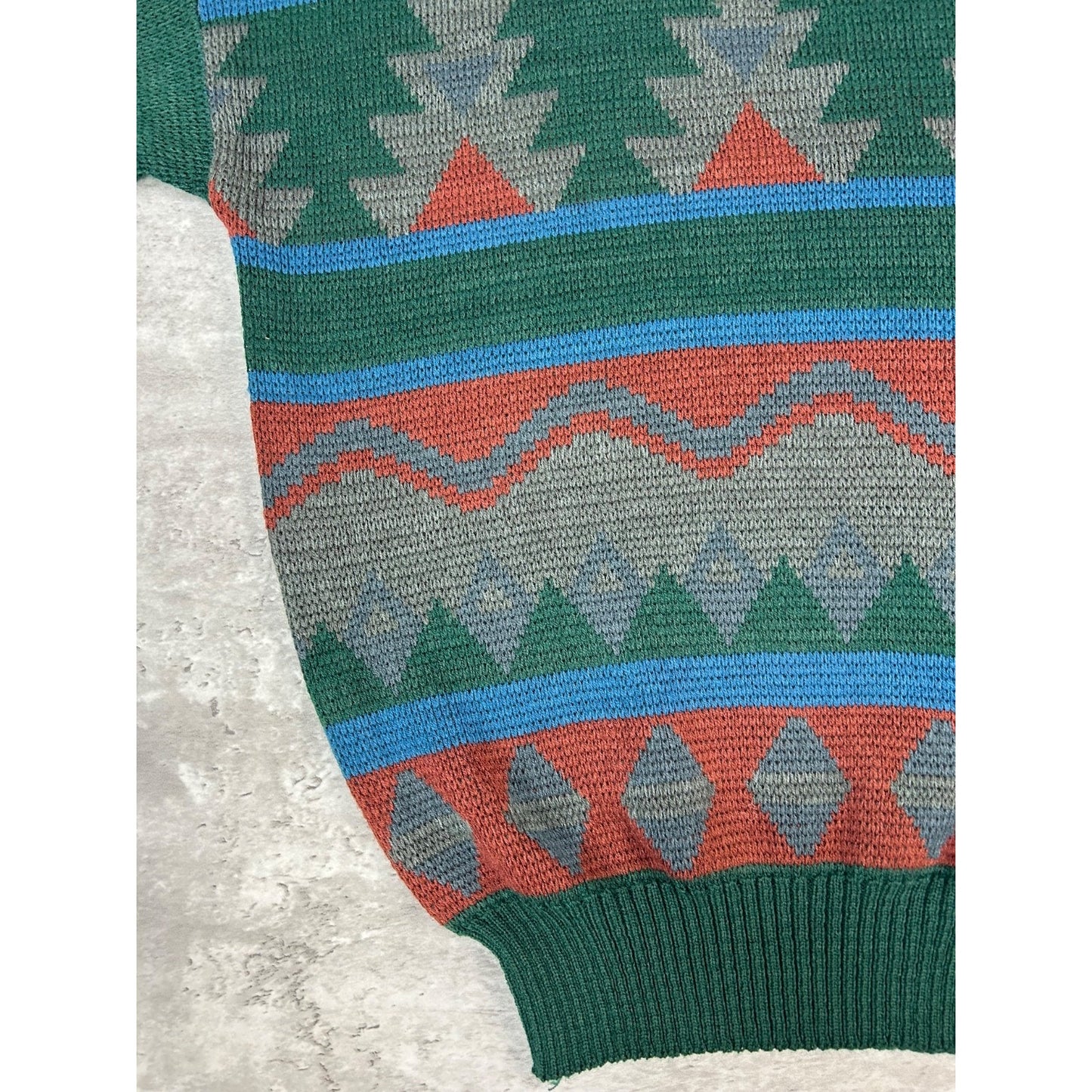 Vintage Campus Geometric Pattern Knit Sweater Size Large Green