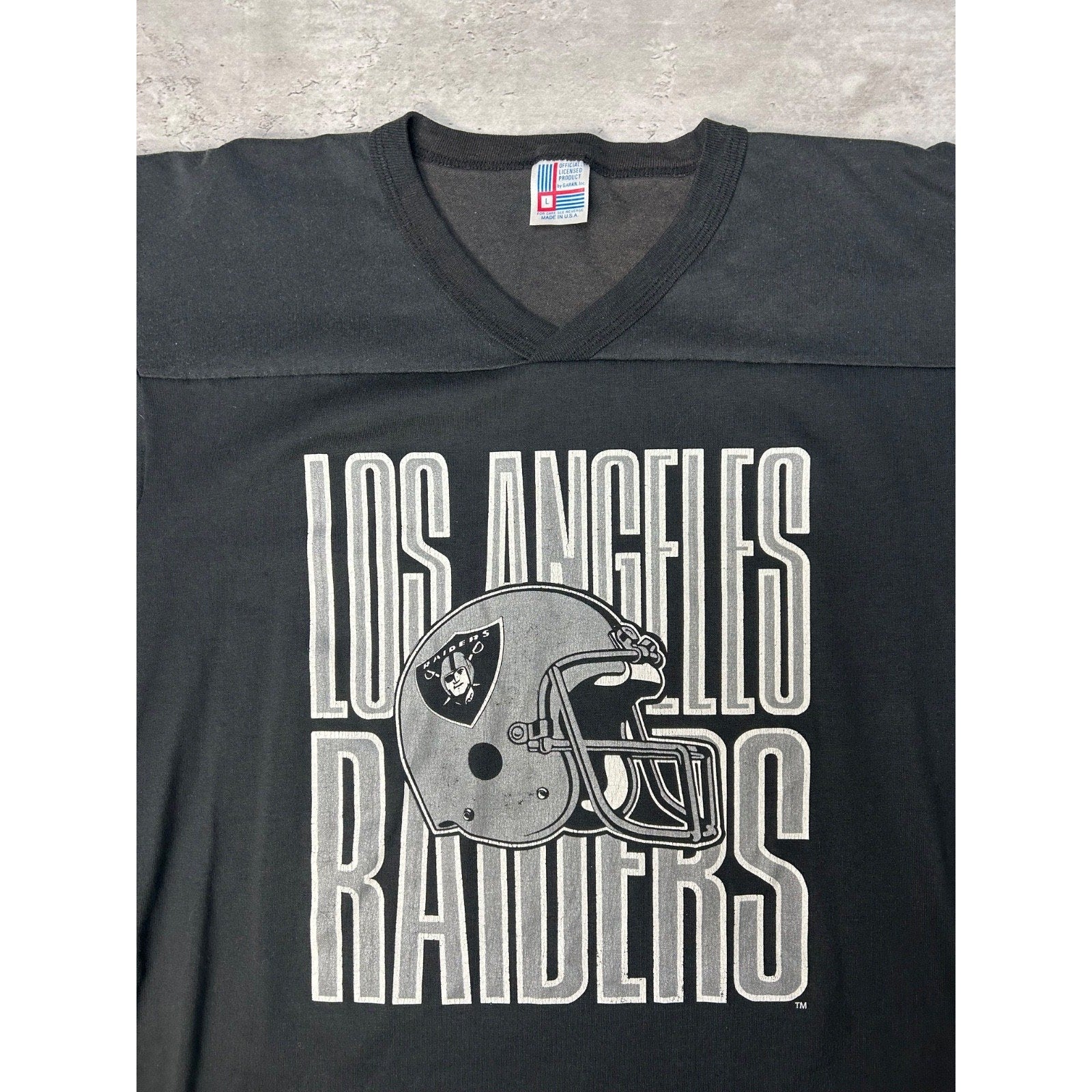 Vintage 90s Los Angeles Raiders NFL Helmet Spellout Graphic Jersey Size Large