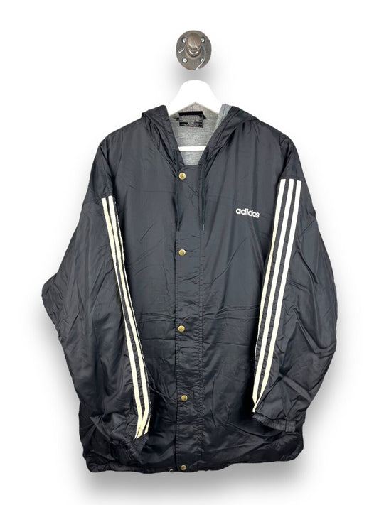 Vintage 90s Adidas Spell Out Three Stripes Long Windbreaker Jacket Size Medium