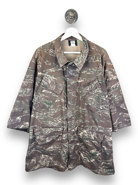 Vintage STU Military Tiger Camo Multi Pocket Button Up Shirt Size XL Brown