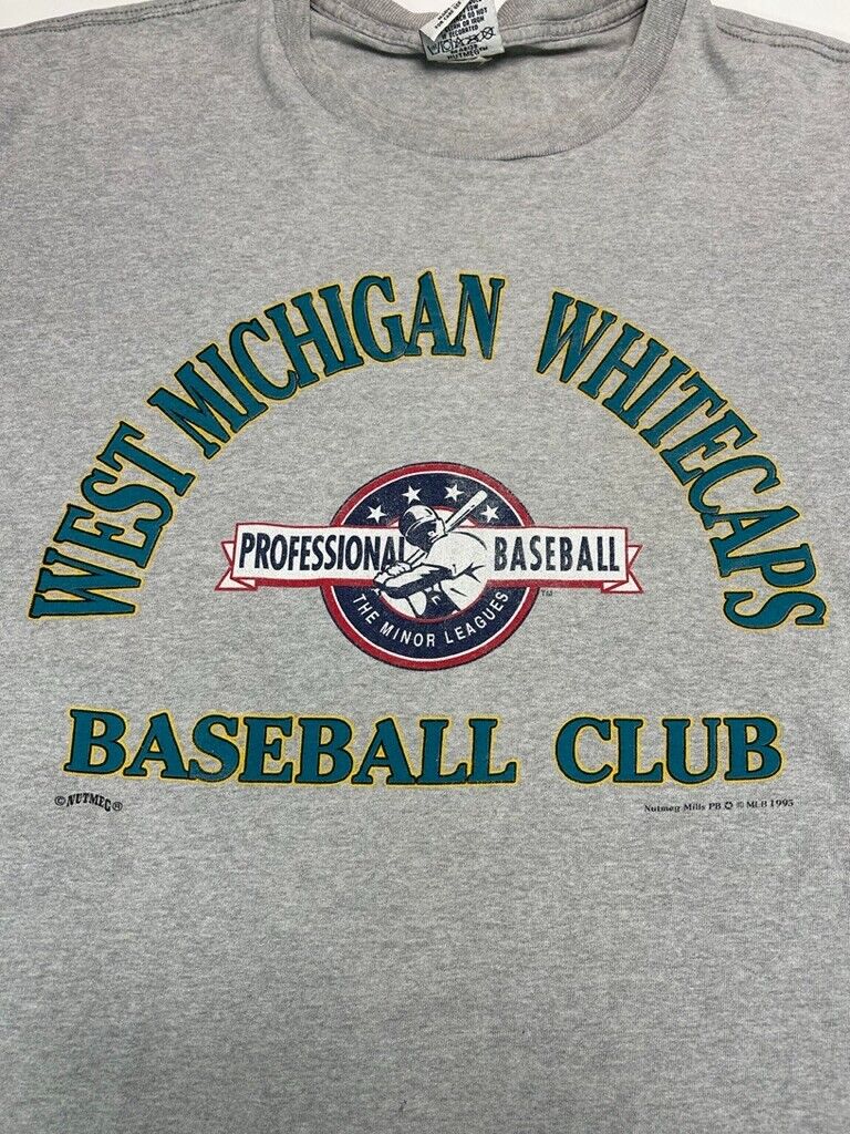 Vintage 1995 West Michigan Whitecaps MiLB Spellout Baseball T-Shirt Size XL