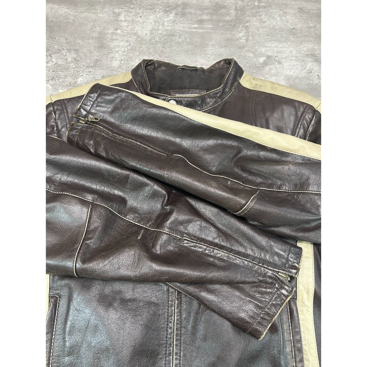 Vintage Tommy Hilfiger Denim Full Zip Cafe Racer Leather Jacket Size XL
