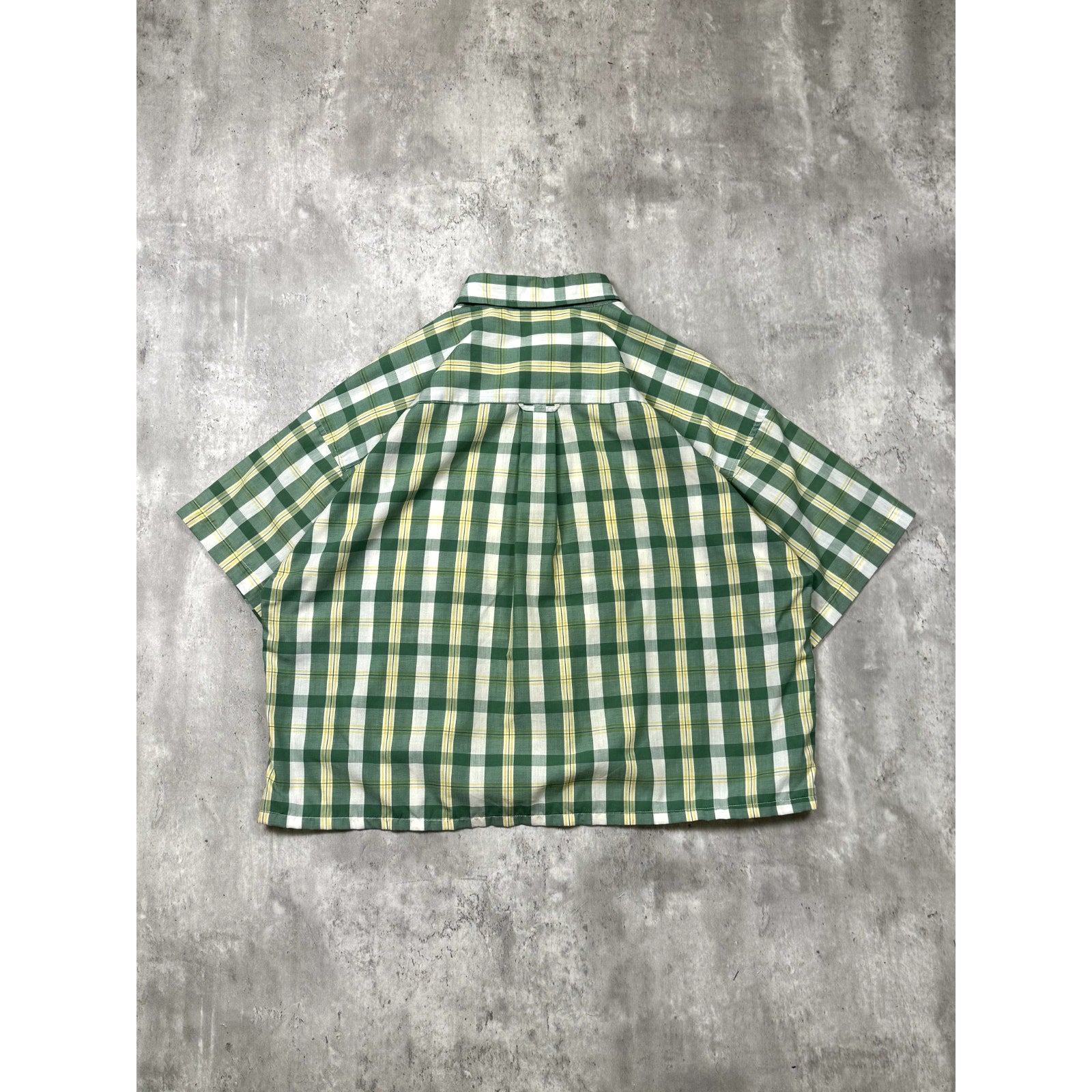 Vintage Sun River Single Pocket Plaid Short Sleeve Cropped Button Up Shirt Sz XL