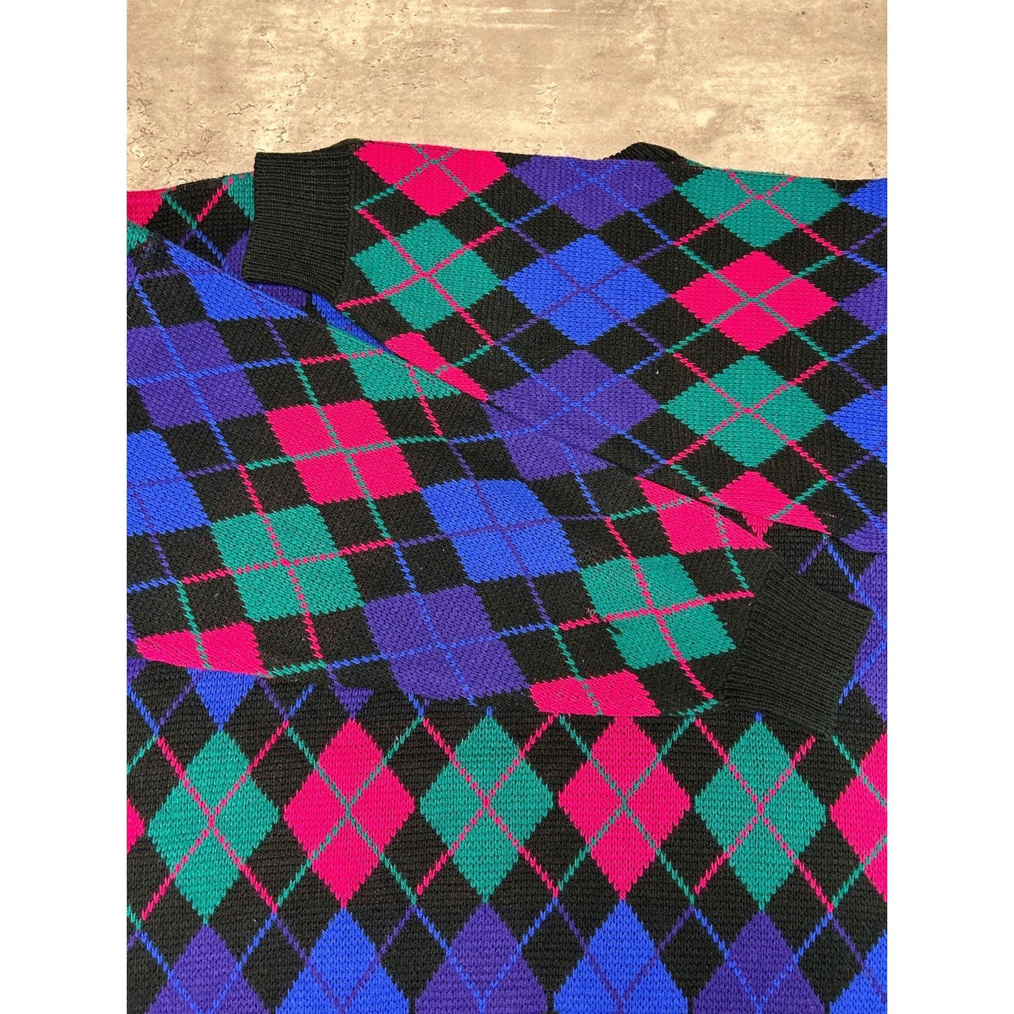 Vintage 90s C.S.T Studio Argyle Print Pullover Ribbed Knit Sweater Size 2XL