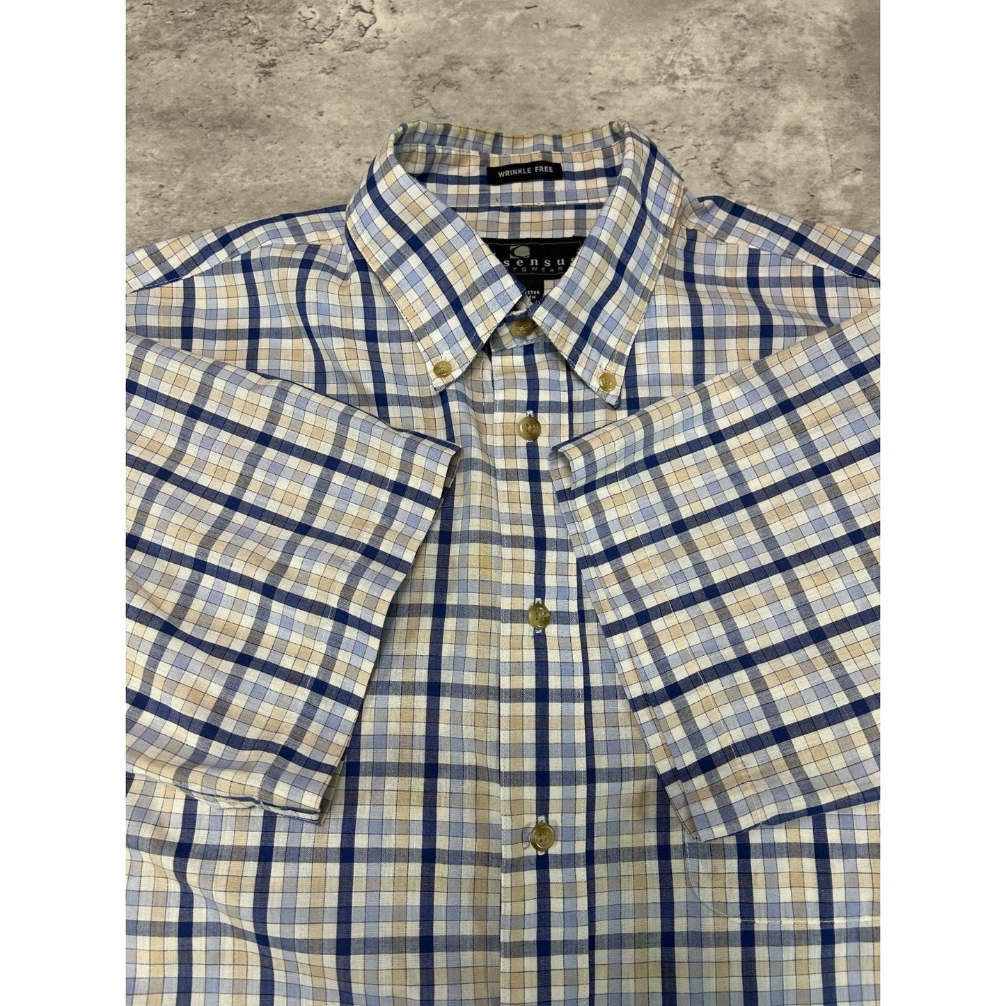 Vintage Consensus Plaid Short Sleeve Reworked Cropped Button Up Shirt Sz Medium