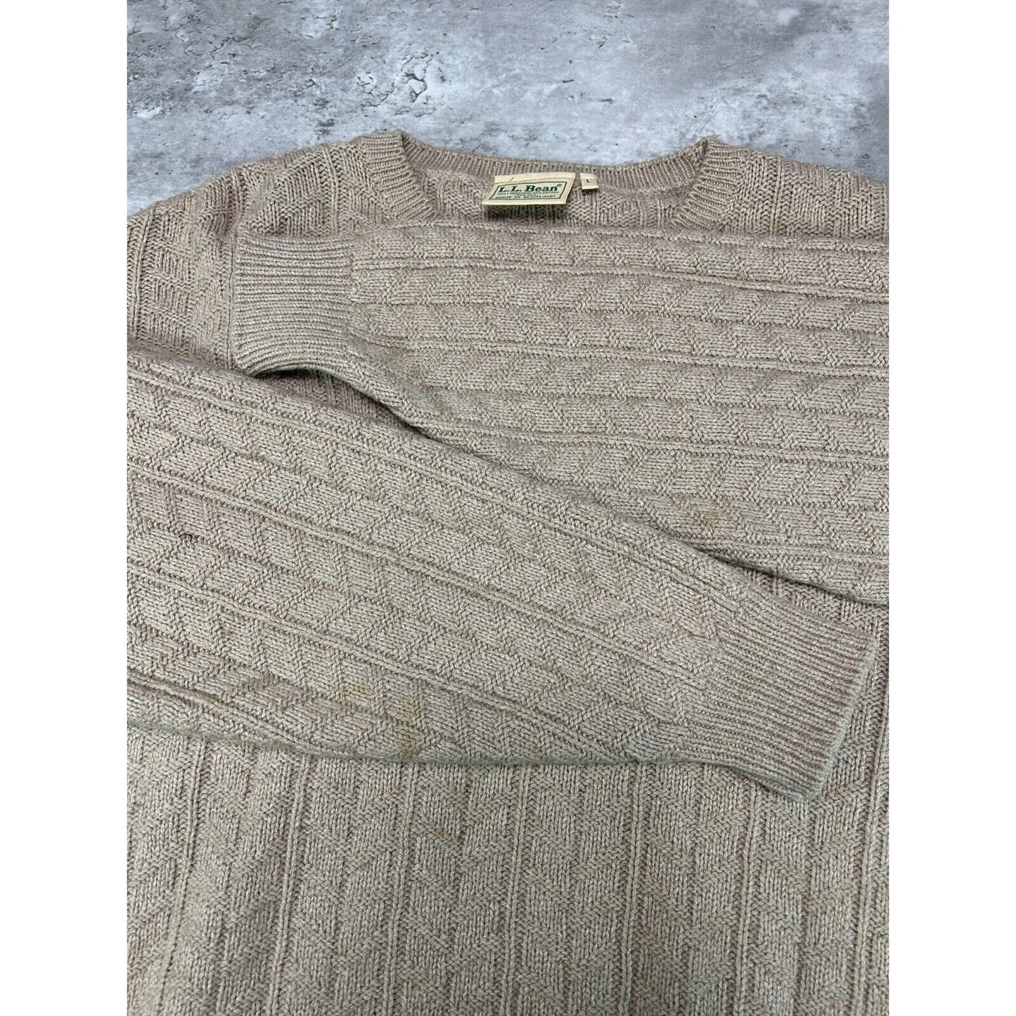 Vintage 90s L.L. Bean Textured Ribbed Pull Over Knit Sweater Size Large Beige