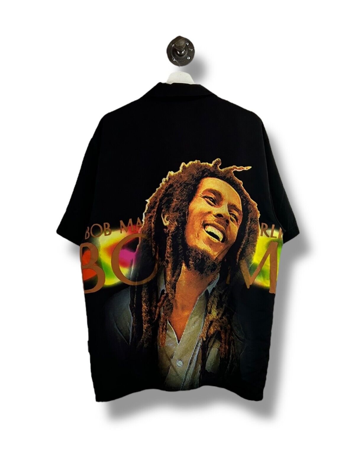 Bob Marley Big Wraparound Graphic Short Sleeve Button Up Shirt Size Large Black