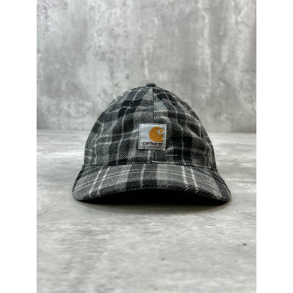 Vintage Carhartt Embroidered Patch Plaid Workwear Strapback Hat OSFA