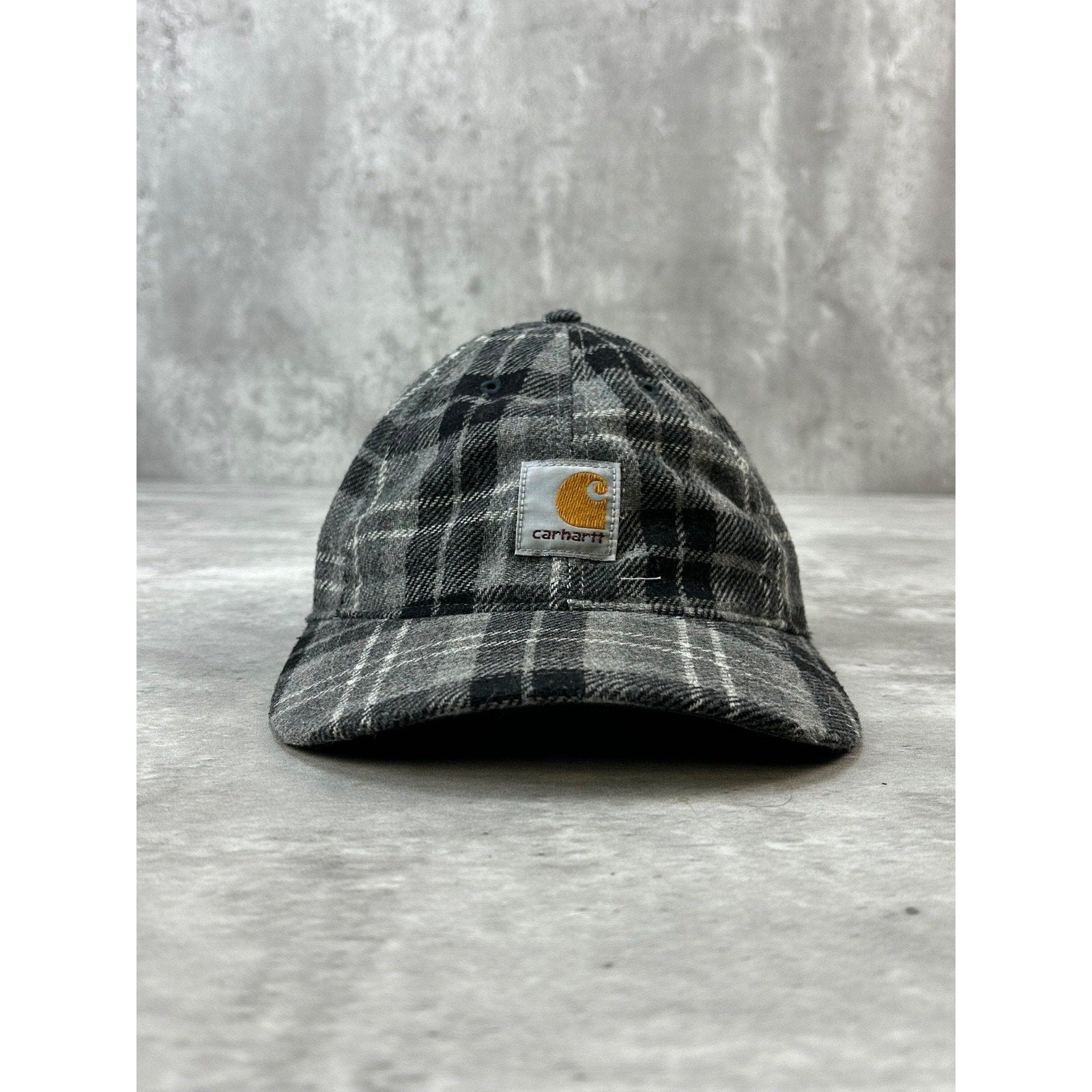 Vintage Carhartt Embroidered Patch Plaid Workwear Strapback Hat OSFA
