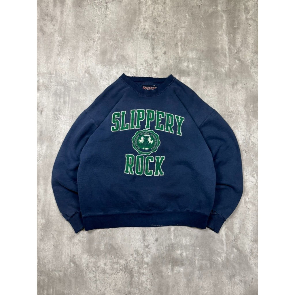 Vintage 90s Slippery Rock NCAA Arc Spellout Crest Graphic Sweatshirt Size XL